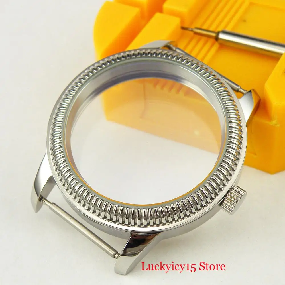 

44mm Silver Hand Winding Watch Case Round with Glass Fit ETA 6497 6498 Movement