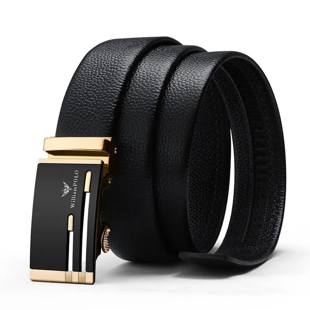 

WILLAIMPOLO Men's Belt Cowhide Leather Automatic Buckle Gift for Man with Packaging Luxury Ratchet Belts Fashion Design