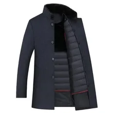 Высокое качество, зима 50%, шерсть, Тренч, пальто для мужчин, 90% белый утиный пух, шерстяные куртки, толстое шерстяное пальто для мужчин, большие размеры, M-XXXL