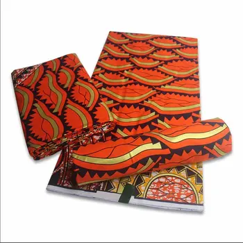 

Nigerian Satin African Wax Fabrics Golden Cotton Print Rapper Batik Ankara Best Quality Original Material blue And gold