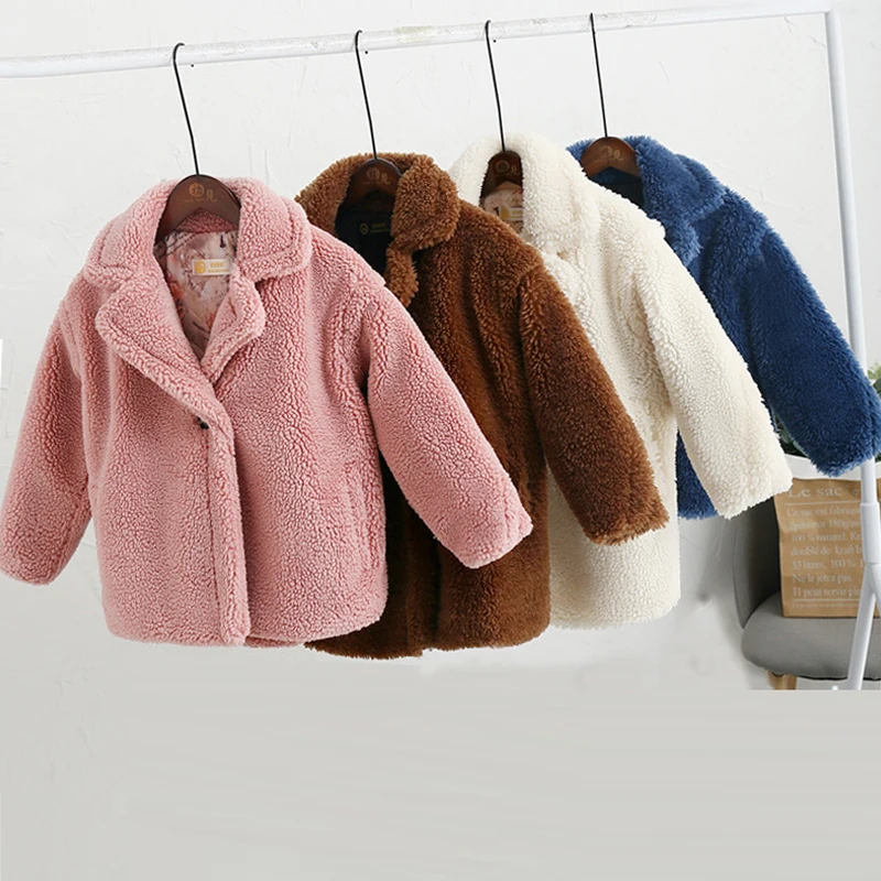 От 3 до 12 лет, Детское пальто с искусственным мехом Детский плюшевый медвежонок, плотная теплая куртка длинное пальто для девочек, зимняя детская одежда Повседневная Верхняя одежда