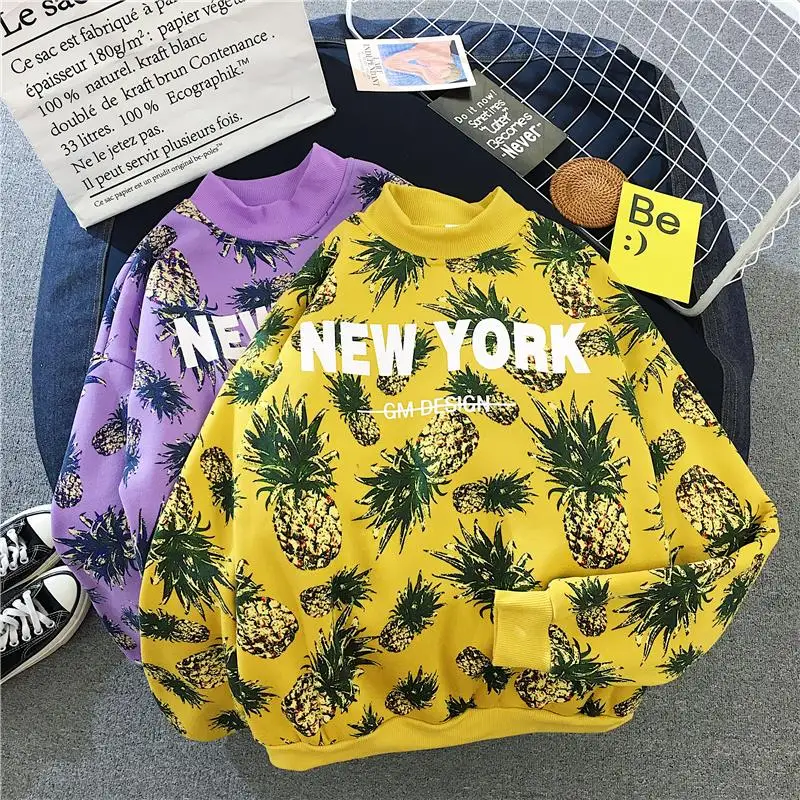 

2019 Autumn Pineapple Print Women's Sweatshirt Casual Pullover Cute Coat Long Sleeve No cap O-neck Tracksuit Female Sweatshirt