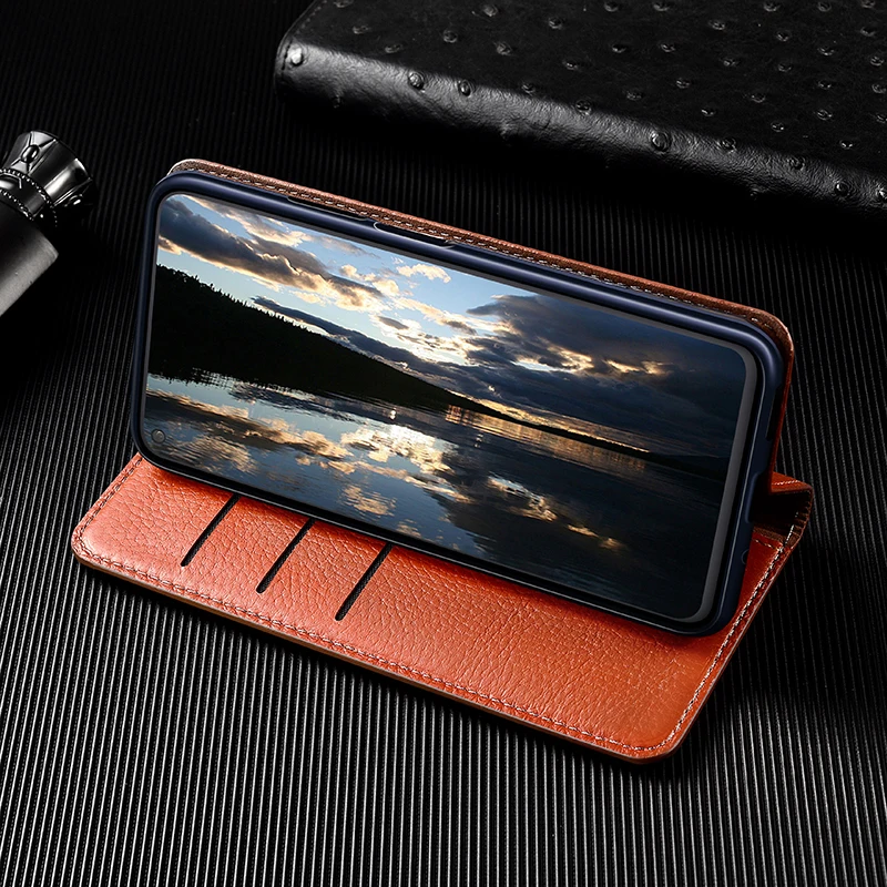Litchi Patter Genuine Leather Magnetic Flip Cover For XiaoMi Redmi Note 4 4X 5 6 7 8 8T 9 9S 10 Pro Case Luxury Wallet