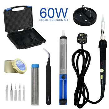 

Temperature Adjustable Lead-free Welding Supply 12 in 1 220V 60W Electric Soldering Iron Kit 0.8mm UK Plug Welding Equipment