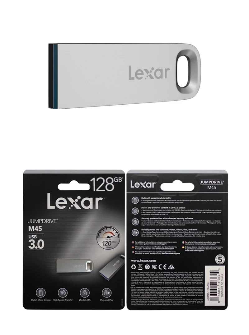 Lexar USB 3,0 M45 USB флэш-накопитель 32 Гб 64 Гб Высокое Скорость 100 МБ/с. металлический флешки USB флэш накопитель 128 ГБ USB флеш-накопитель