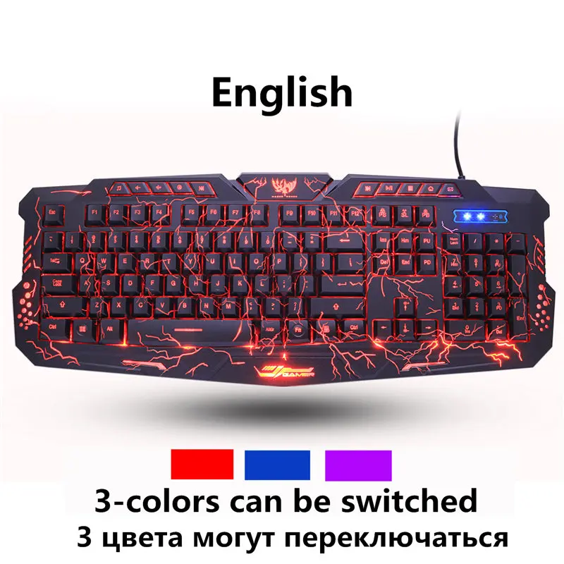 En Game Keyboard and mouse Combos Backlit USB Wired Waterproof cool blue red purple Russia