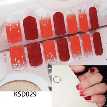 

14Tips/Sheet Korea Style Full Gradient Nail Art Stickers Wraps Fingernail Patches Decals DIY Waterproof Manicure Strips Tool