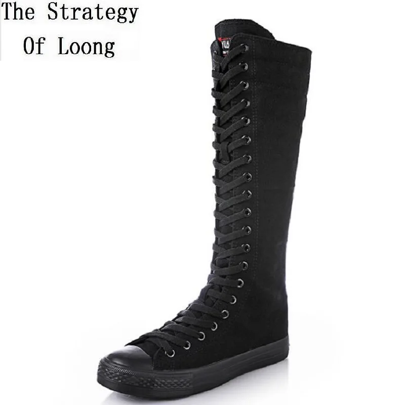 Korean Style Canvas Ladies Dance Shoes Zipper Women Long Knee-High Boots 42 43 women boots