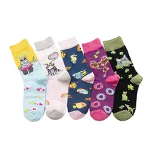 Женские носки с рисунками животных, котов, обезьян, рыбок, теплые хлопковые Забавные милые носки в стиле Харадзюку, модные повседневные осенне-зимние носки