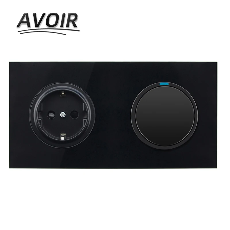 

Avoir EU/DE/RU Glass Panel Plug Wall Socket 1/2/3/4 Gang Switch + Socket 110-250V Power Electrical Outlet LED indicator
