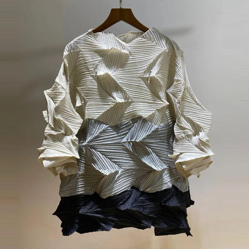 Changpleat весна лето новые женские топы футболки Miyak плиссированные Модные свободные большие размеры 3/4 рукав Лоскутная женская футболка