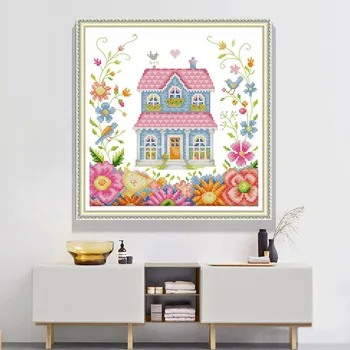 

House and flowers counted 11CT 14CT Cross Stitch Set DIY DMC Chinese Cross-stitch Small cartoon Embroidery Needlework Home Decor
