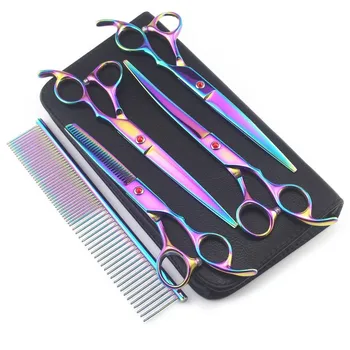 

5pcs Stainless Steel Professional Hairdressing Scissors Kit Pet Dogs Grooming Scissors Cat Hair Cutting Tool Hairdressing Shears