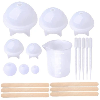 

Sphere Round Mold, Epoxy Silicone Ball Molds With Nonstick Mixing Cup Dropper And Stick Casting Molds For Diy Craft Making Jewel