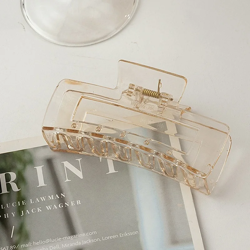 Classic Simple Acrylic Resin Catch Clip Ladies Large Square Back Head Ponytail Transparent Shark Hair Accessories |