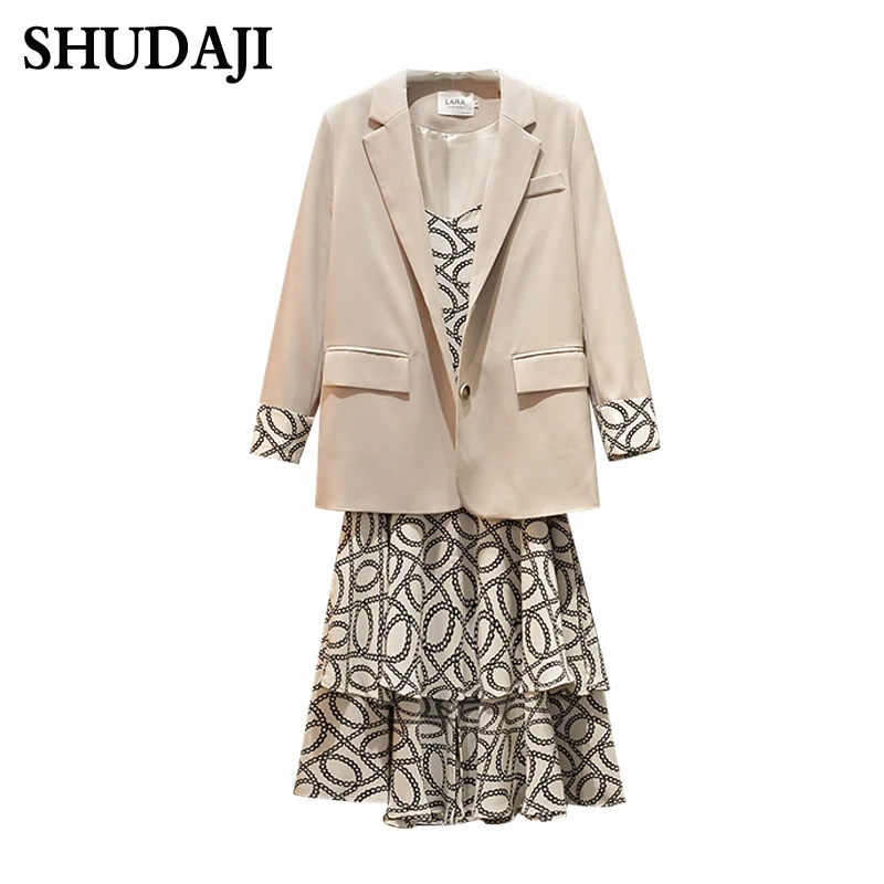 

Yang Qiao Fat Sister's Autumn Dress New Large Size Women's Suit, Jacket, Suspended Dress Two Sets