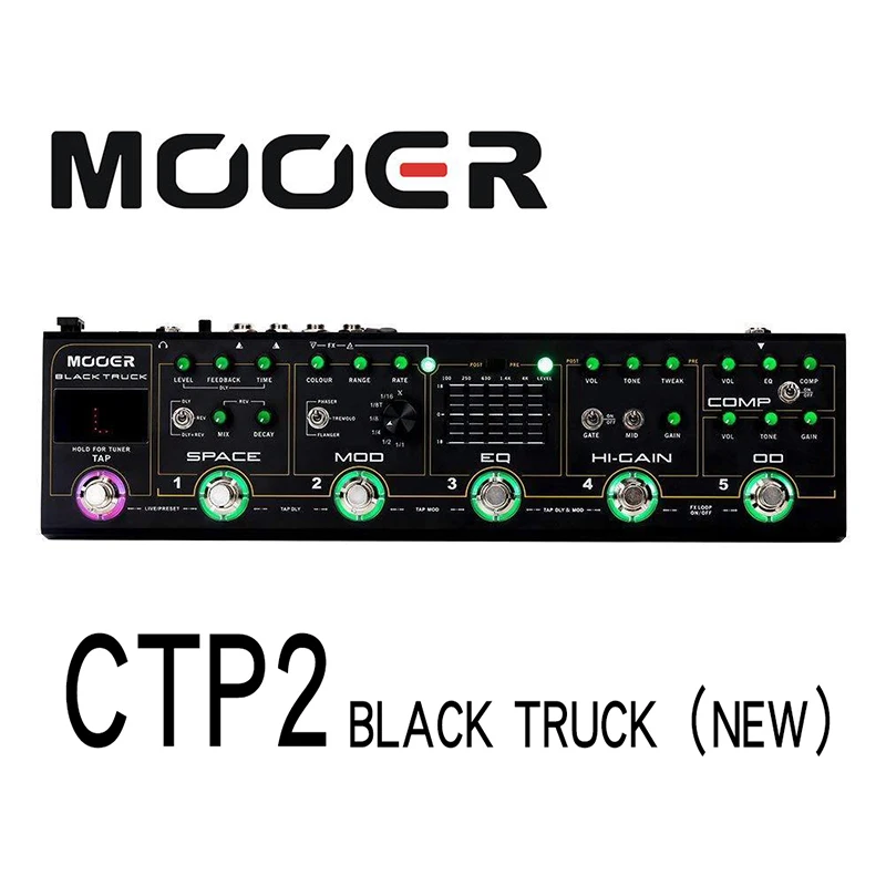 

MOOER CPT2 BLACK TRUCK комбинированная гитарная педаль с несколькими эффектами, 6 педалей эффектов, компрессор, ревербератор, Overdrive, модулятор гитарный тюнер