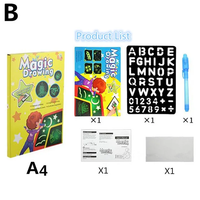 1pc A4 A3 Magic Luminous Drawing Board Graffiti Tablet Draw In Dark Magic Light-Fun Fluorescent Pen Educational Toy For Children