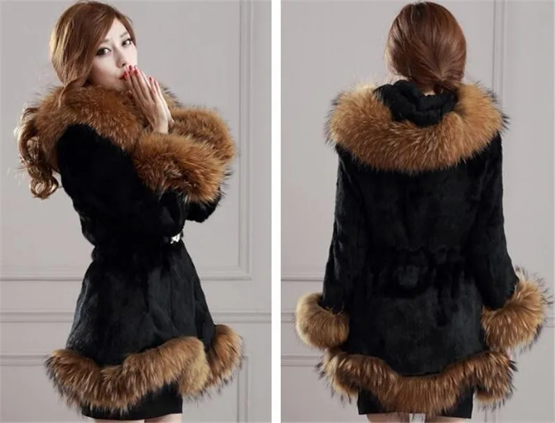 Parkas Autumn Winter Coat Medium Length Outerwear Hooded Faux Fox Fur Collar Imitation Mink Fur Coat Women Coat High Faux Fur Overcoat black puffer coat with hood