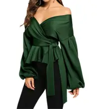 ^#Cheap Women Autumn Elegant Off Shoulder Lantern Sleeve Shirts Sexy V-Neck Belted Blouse Lady Solid Plus Size Tops ^#Cheap Women Autumn Elegant Off Shoulder Lantern Sleeve Shirts Sexy V-Neck Belted Blouse Lady Solid Plus Size Tops