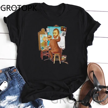 

Van Gogh Summer Women T Shirt Casual T-Shirt Women Short Sleeve Slim Fit O-Neck Tees Printed Female Camisa Masculinas