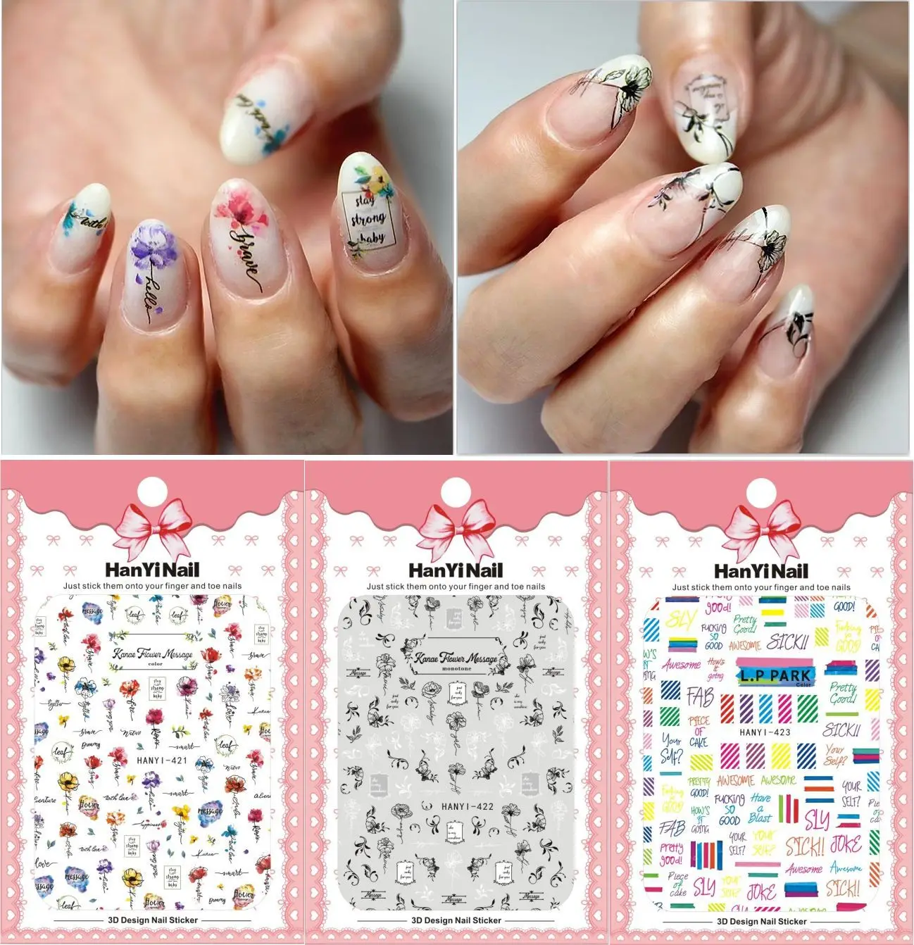 

1 Sheet 3D Nail Stickers Mixed Pattern Flower Image Self-adhesive Transfer Decals Nail Decors Nail Tips DIY