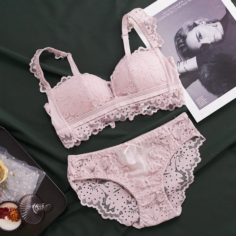 Japanese style thin soft cup lace young ladies lingerie sets small comfortable intimates women sexy underwear sleepwear cross | Женская