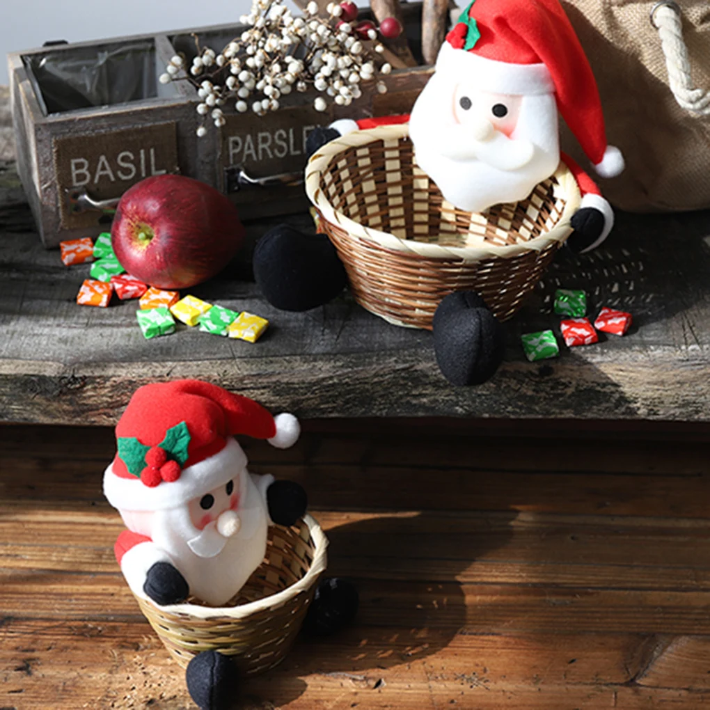 Christmas Candy Storage Basket Santa Snowman Animal Cartoon Gift Fruit Holder Xmas Decoration Container Storage Basket