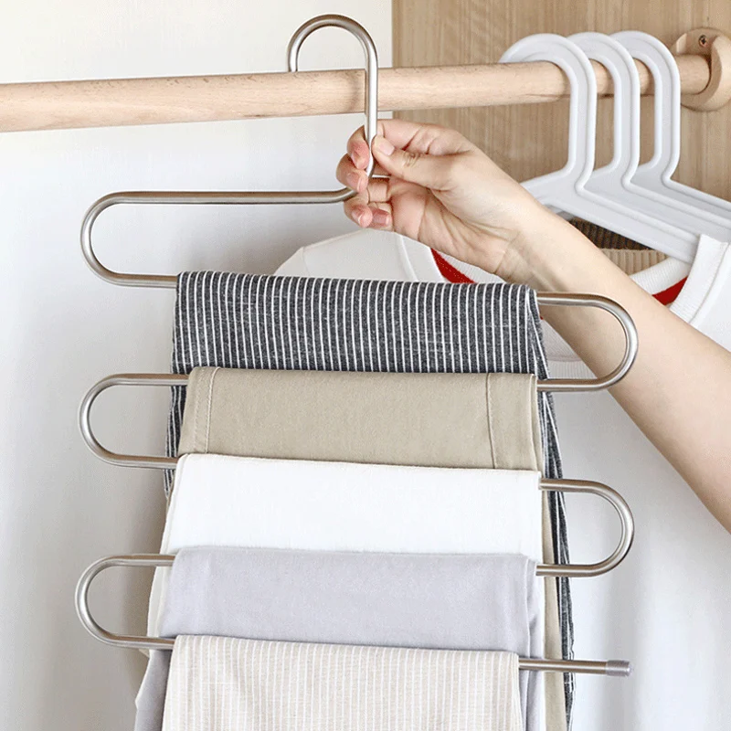 

New Multi Layers Pants Hangers S-Shape Closet Storage Space Saving for Trousers Home Room SF66