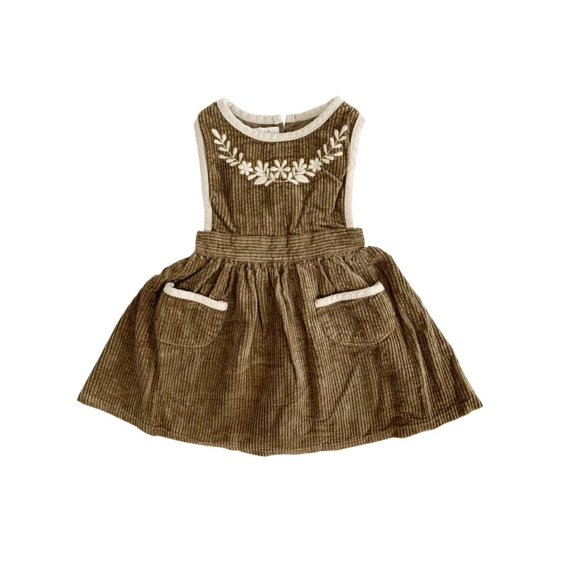 Caramel Kids Girls Fall Corduroy Dress Toddler Girl Winter Vintage Embroidered Dress Quality Baby Girl Autumn Clothes Pocket
