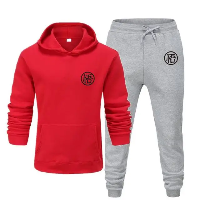 H-red light gray Мужские спортивные комплекты Dragon Ball Z, толстовки с капюшоном с японским аниме, штаны, повседневный спортивный костюм, Мужская толстовка для бега Harajuku, спортивные штаны - Цвет: H-red light gray