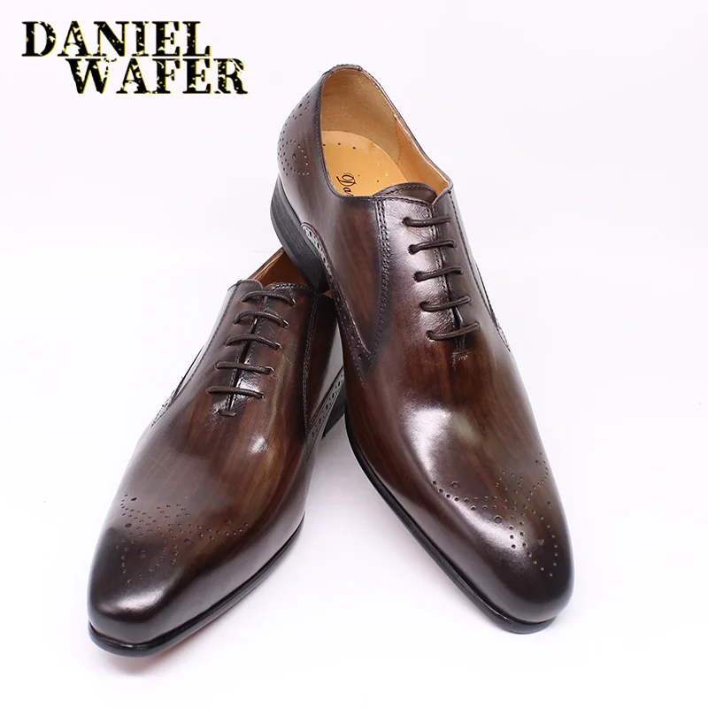 

LUXURY BRAND MEN OXFORD SHOES BROGUES BLACK BROWN POINTED TOE LACE UP OFFICE BUSINESS WEDDING FORMAL MEN DRESS LEATHER SHOES