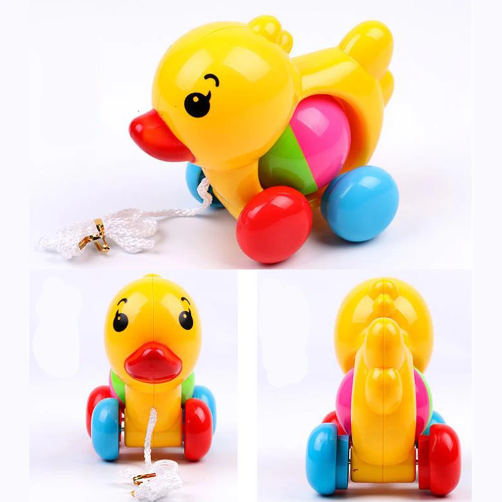 Baby Rattles Pull Rope Duck Animals Hand Jingle Shaking Bell Car Rattles Toys Music Handbell for Kids