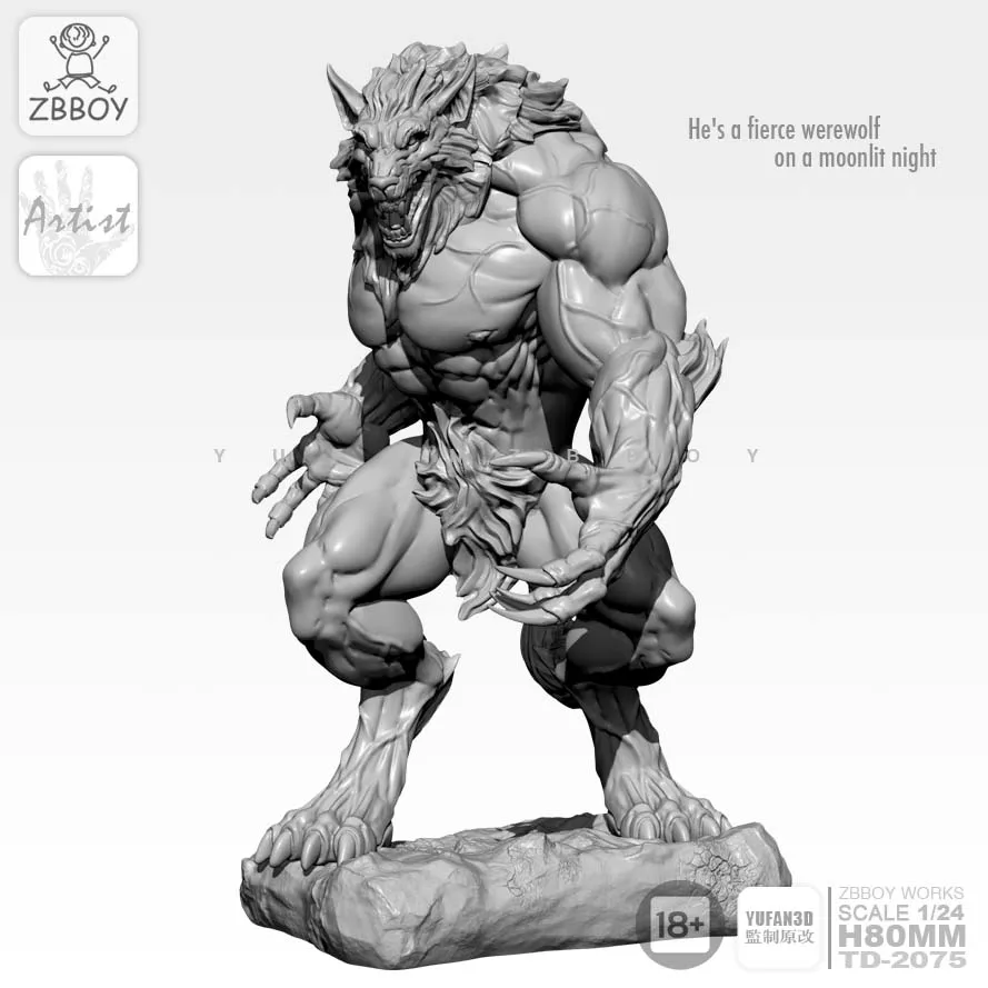 Skup 1 24 żywica rysunek zestawy księżyc Wolfman dopadnie żołnierz samodzielnego montażu 80MM TD 2075