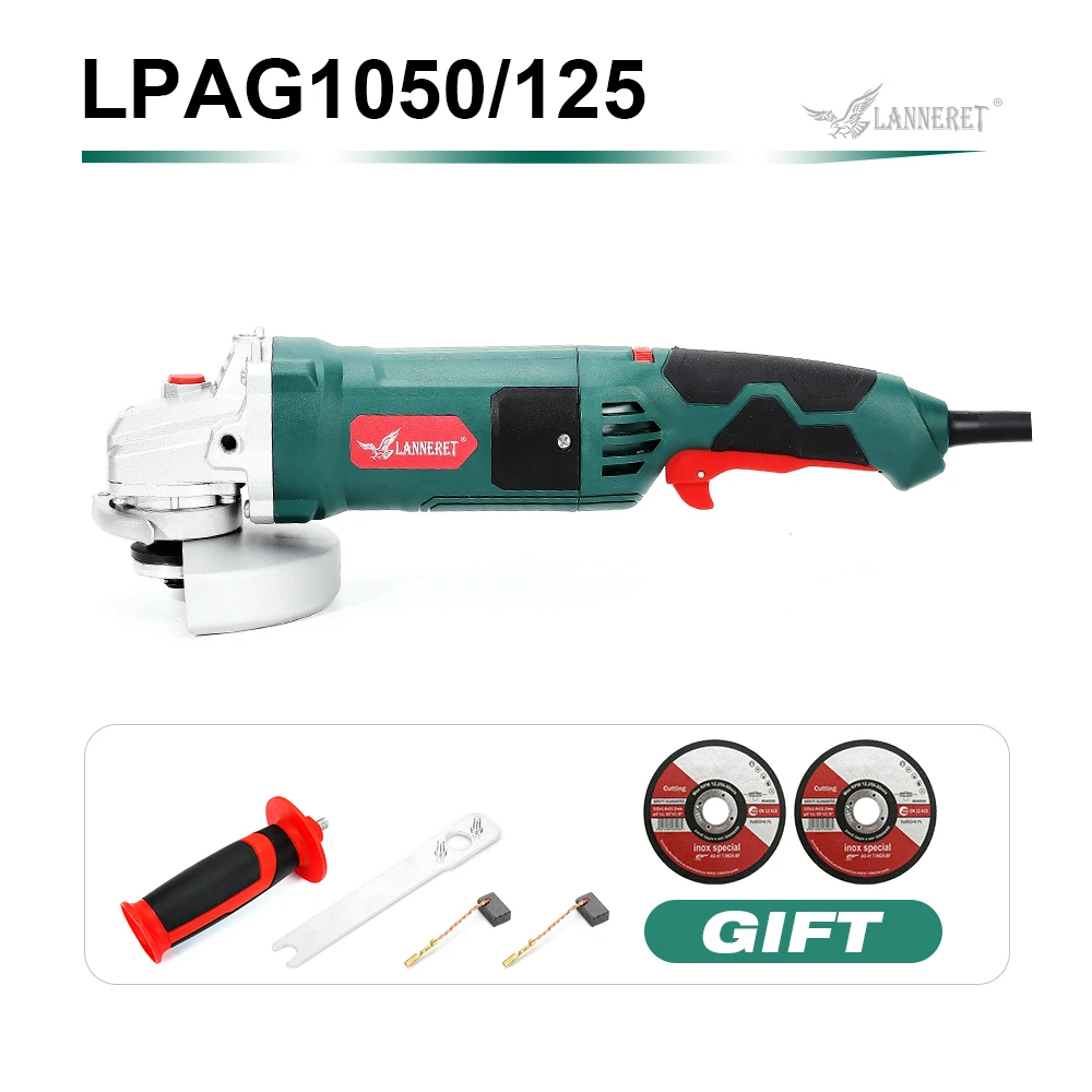 Green 1050W LANNERET 750 Вт электрическая угловая шлифовальная машина 125 мм дисковая боковая защита без инструментов для резки шлифовки металла или камня - Цвет: Green 1050W