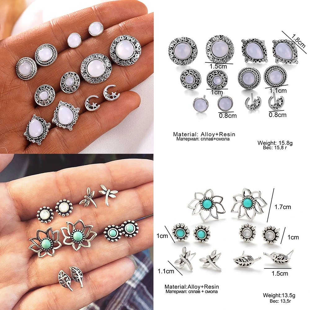 2020 Bohemian Vintage Golden Alloy Earrings Set for Women Girls Map Heart Cross Geometric Pendant Earring Jewelry Gift