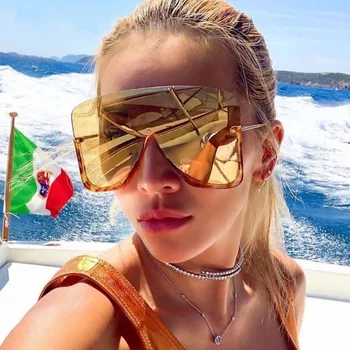 

2020 New One Piece Oversized Sunglasses Women Brand Desgin Fashion Alloy Frame Square Sun Glasses Men Goggles UV400 Eyeglasses