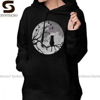 

Otaku Hoodie The Cat And The Moon Hoodies Streetwear Black Hoodies Women Large Cotton Long-sleeve Sweet Graphic Pullover Hoodie