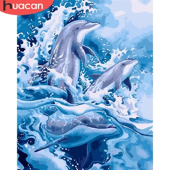 

HUACAN DIY Painting By Number Dolphin Drawing On Canvas Pictures By Numbers Animal Kits Hand Painted Paintings Gift Home Decor