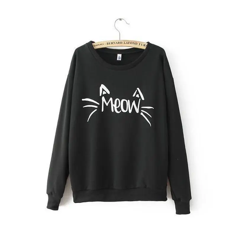 Милые толстовки Meow с кошачьими ушками свитшоты женские повседневные милые в