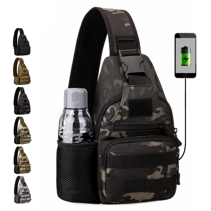 

USB Men Tactical Military Travel Backpack Waterproof Nylon Outdoor Trekking High Capacity Shoulder Messenger Chest iPad Bag