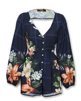 

2020 Women Elegant Stylish Mini Playsuit Female Fashion Floral Print Lantern Sleeve Backless Romper