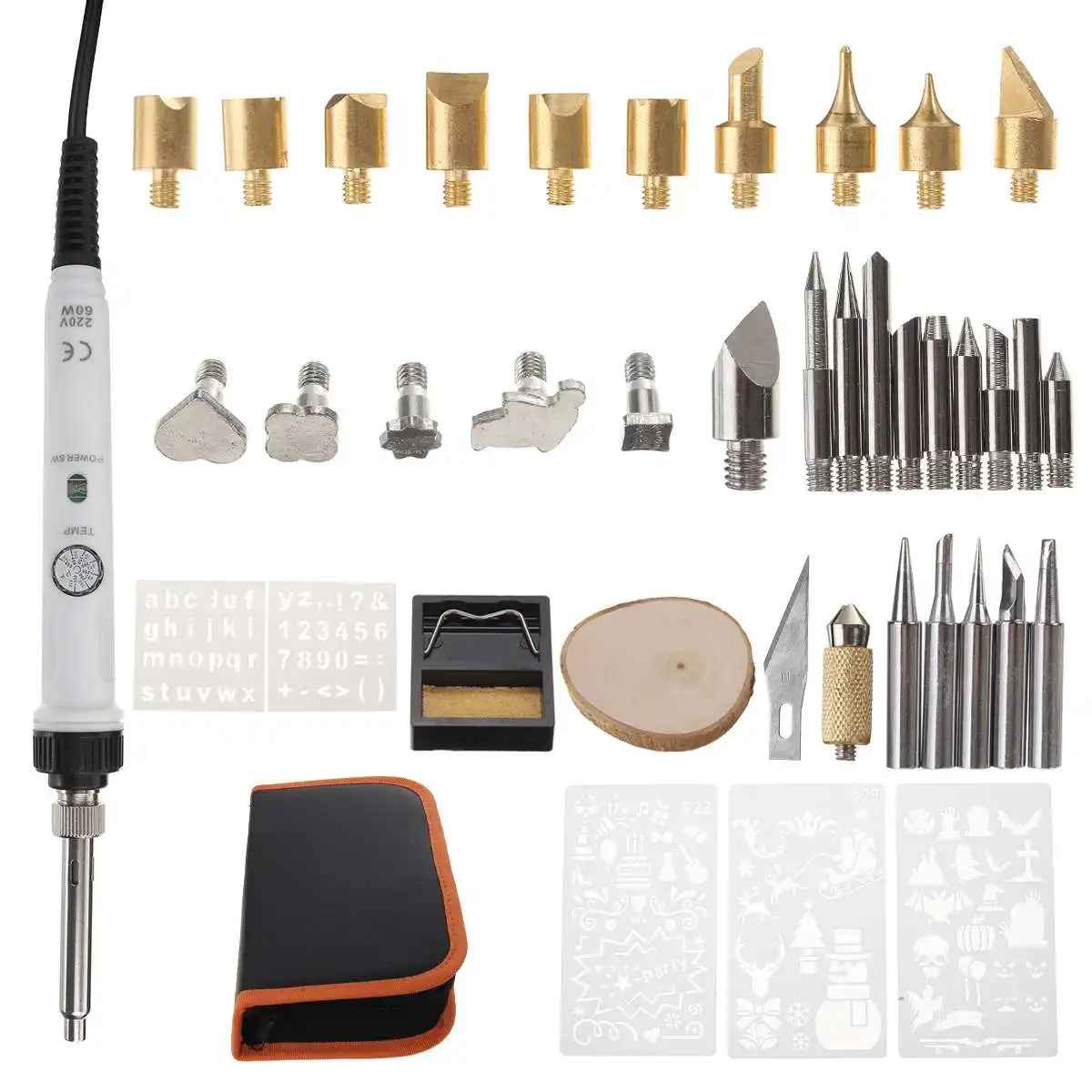 

60W Adjustable Soldering Iron Carving Pyrography Tool Wood Embossing Burning Solder Pen Set Welding 36 Tips Kit Pyrography Tools