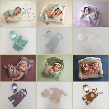 

Multi Style Newborn Baby Outfit Photo Prop Hat and Pant Vintage Infant Sleepy bonnet Baby Cap Newborn Phtography Props