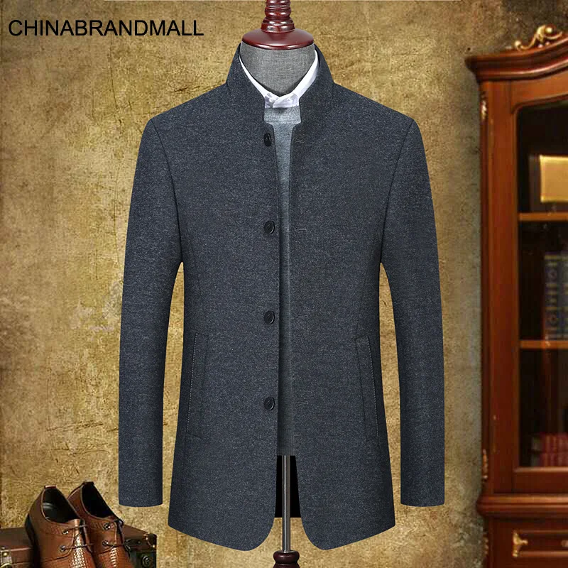 

Autumn Men Plus Fat Plus Size Medium Length Money Collar Business Leisure Woolen Cloth Coat Male