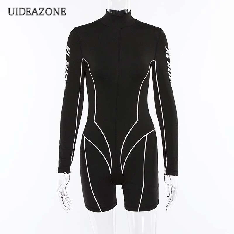 UIDEAZONE с буквенным принтом женские костюмы ФЛУОРЕСЦЕНТНОЕ Облегающее с длинными рукавами женские боди облегающие спортивные комбинезоны уличная одежда