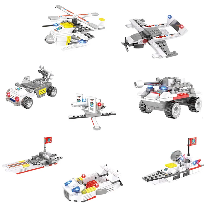 714PCS Naval Battleship Boat Building Blocks Set Vehicles Bricks Robot Aircraft Car Truck Education