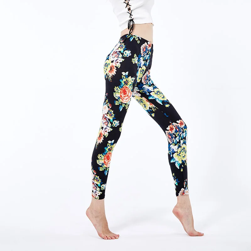 YRRETY Floral Printed Push Up Leggings Women Fitness Pants Elastic Spandex Workout Knitted Plaid Ankle-Length Polyester Bottom