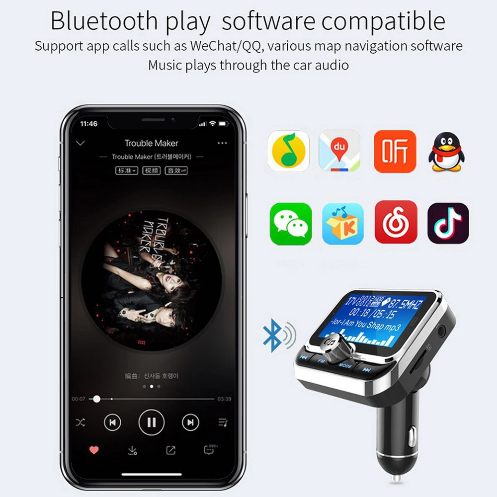 Автомобильный fm-передатчик Bluetooth беспроводной радио адаптер AUX MP3 плеер fm-модулятор с громкой связью двойной USB быстрое зарядное устройство