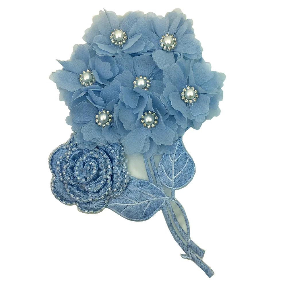 

2pc 3D Hydrangea Embroidery Patch Beaded Flower Applique Sew On Embroidered Patches For Clothing Parches Ropa AC1486